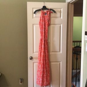 Orange/white summer maxi dress